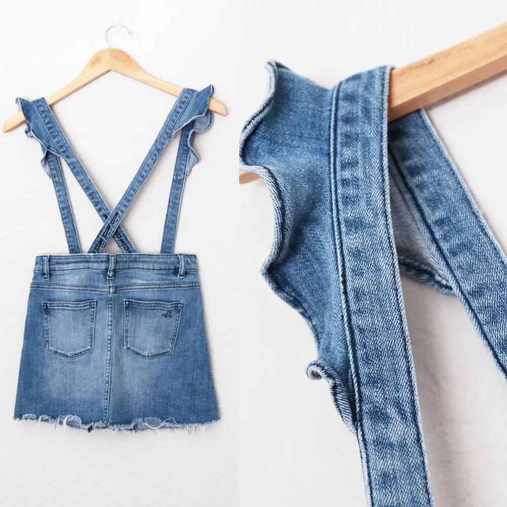 DL1961 Girl's 14 Jenny Overall Denim Skirt Searsy Adjustable Ruffle Straps Blue